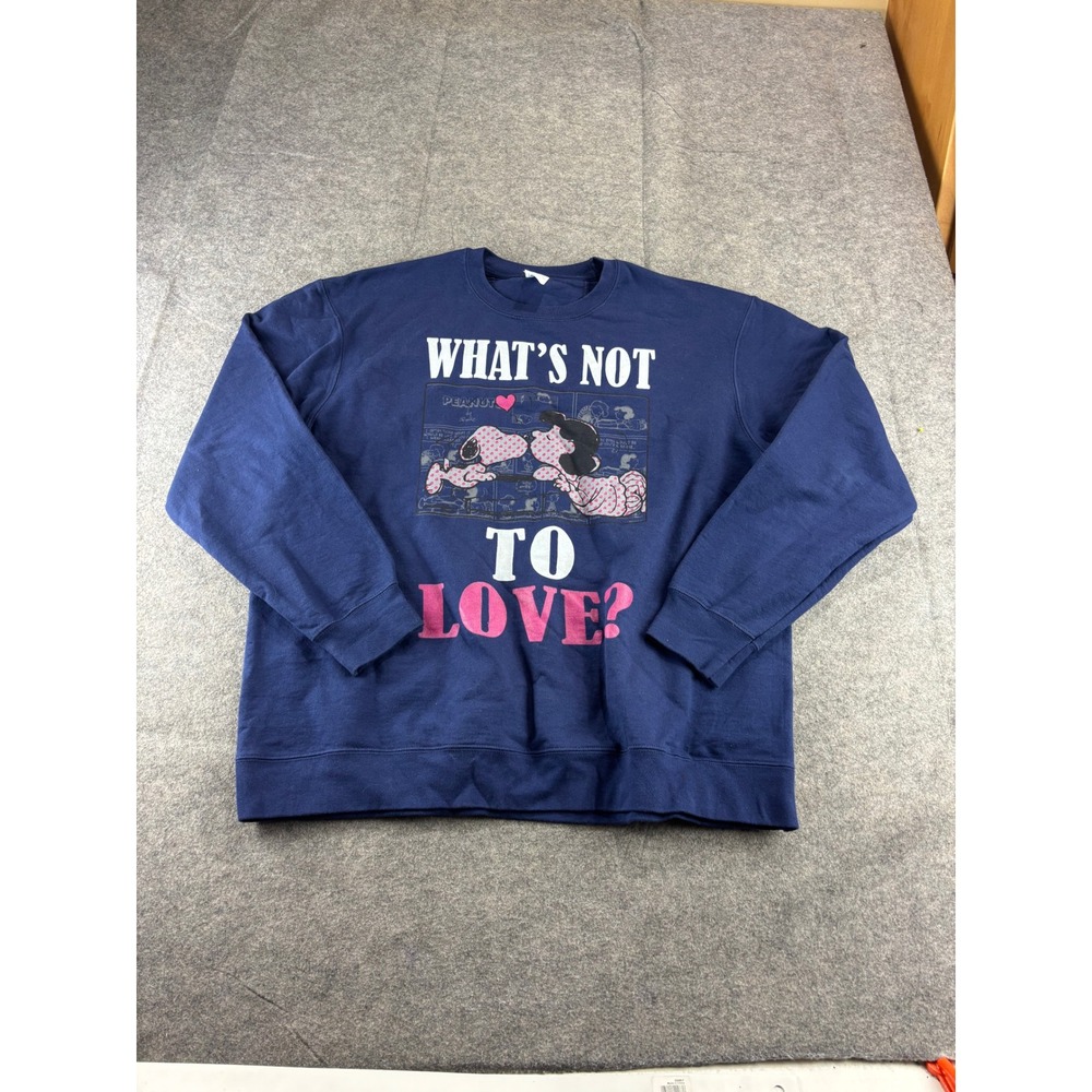 Peanuts Snoopy Lucy Navy Blue Pink "What's not to love" Graphic Sweatshirt XL